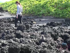 Leie, Strand, Fussjob, Höschen, Pov, Muschi, Tätowierung, Titten