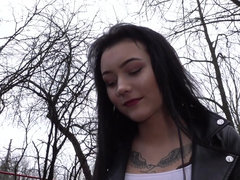 Culo, Negro, Autobús, Checa, Estilo perrito, Jeans, Cuero, Tatuaje