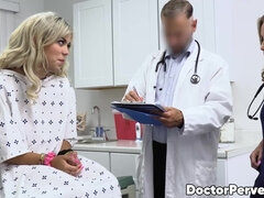 Nurse Athena Anderson eats Lilith Graces pussy while the pervy doctor fucks them both