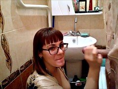 Blowjob and swallow in bathroom