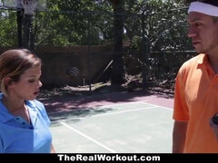 Keisha Grey gets pounded after a hard outdoor tennis game and takes a huge facial