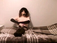 Enthousiasteling, Travestiet, Masker, Masturbatie, Panty, Shemale, Tieten likken, Vibrator