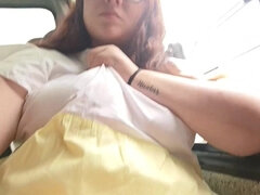 Chubby girl masturbates in the public bus