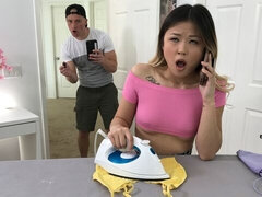 Asiatique, Cul, Blonde, Sucer une bite, Attrapée, Doigter, Jupe, Adolescente