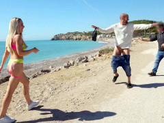 Strand, Grote lul, Blond, Pijpbeurt, Buiten, Openbaar, Zuigen