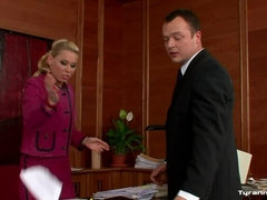 Blond, Dominatie, Dominante vrouw, Likken, Meesteres, Kantoor, Secretaresse, Kousen
