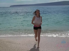 Leie, Strand, Blondine, Flashen, Orgasmus, Pov, Öffentlich, Muschi
