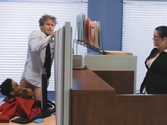 Tattooed Asian bombshell getting fucked in the office