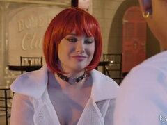 黒人, フェラチオ, 茶髪の, 口内発射, バック, 異人種間, 下着, ストッキング