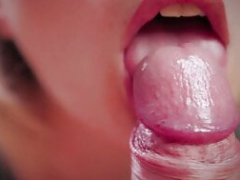 Gentle frenulum licking close-up, point of view