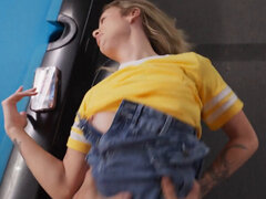 Big-ass blonde chick gets fucked while her boyfriend calls her