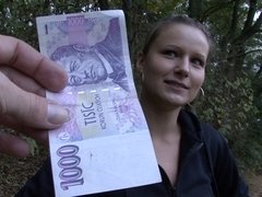 Czech amateur Ingrid sucks off cock outdoors for quick money