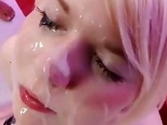 Blonde sinful babe gets facial after facial