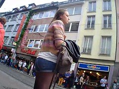 Hot German Teen Shorts Stocking at Bus Stop Ass Legs