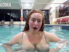 お尻, ブロンド, 巨乳な, デブ, Hd, ホテル, プール, オッパイの