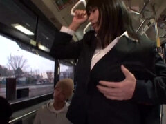 Busty Asian Woman Desire A fucked by coworker on public bus