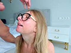 Cute horny girlfriend gets rough anal fuck and takes facial