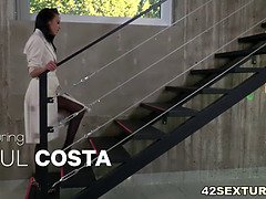 アナル, お尻, フェラチオ, 茶髪の, チン, 下着, 3p男男女, ストッキング