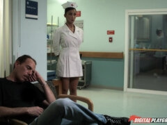 Two slutty nurses lured their patient into XXX threesome