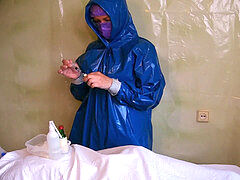 Real nurse, nurse gloves handjob, protective suit