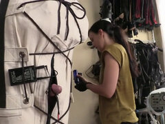 Patrick is tied up and lets Elise Graves test out her new toys