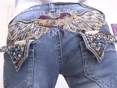 Pamper my denim-clad booty and masturbate simultaneously