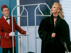 デカ尻, デカパイ, ブロンド, バック, 淫乱熟女, ペニス, ストッキング, フェラする