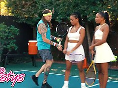 Kira Noir & Olivia Jayy get frisky during their tennis lesson with some pussy play & pussy licking