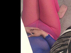 Couple, Pieds, Collant, Spandex, Voyeur, Épouse