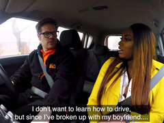 Curvy Nubian gets pussy pounded in the car by tutor