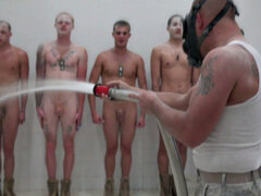 Army bottom in boots gets ass drilled & facialized in bathroom
