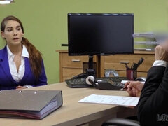 Womanizer doesnt care about borrowers desires but his one - Brunette with monster boobs gives titjob in office