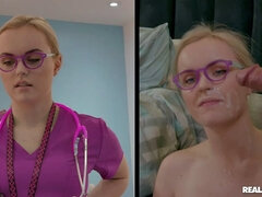 Chambre à dormir, Blonde, Sucer une bite, Médecin, Lunettes, Chatte