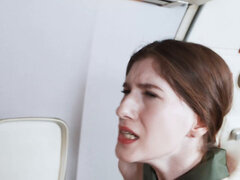 Sexy stewardess gets used on the plane by the pervy old pilot