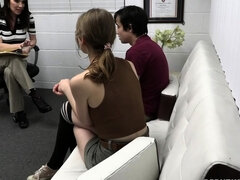 茶髪の, 手コキする, 下着, ストッキング, 三人