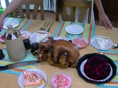 Habillées, Grossier, Nourriture, Lunettes, Fait maison, Orgie, Fête, Satin