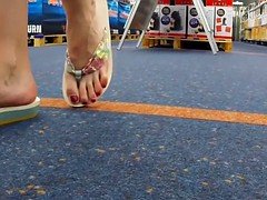 Public Solo Naked Feet in Flip Flops