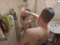 Steamy shower session with a hot milf stepmom and intense doggy-style