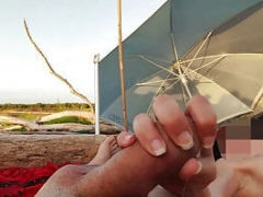 Enthousiasteling, Strand, Gevangen, Naakte man aangeklede vrouw, Sperma shot, Frans, Openbaar, Bekijker