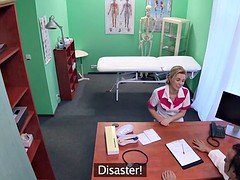 Hot blonde nurse Nikky wants to ride the patients dick
