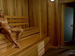 Blondine, Fetisch, Fußfetisch, Fussjob, Sauna
