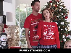 Riley Mae gets her tight blonde pussy pounded hard in living room Christmas sex tape