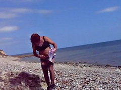 ビーチ, 女装男装, ゲイ, オナニー, アウトドア, パンティ