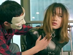 Asiatique, Brunette brune, Femme dominatrice, Latex, Cuir, Massage, Caoutchouc, Softcore