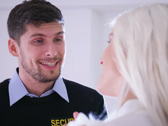 Curvy blonde Blanche Bradburry fucking all over the office with security guard