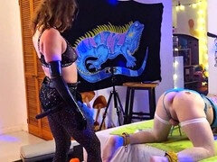 Huge strap-on action with Miss Gwen from Topped Toys