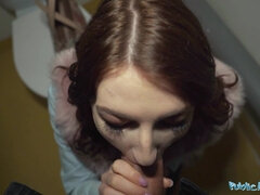 Chanel Kiss sucks cock before being bent over in public toilets for sex