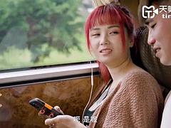 Model - Hot Asian Big Tits Chick Gets Hard Fucked On The Bus  Struggles To Take His Cock