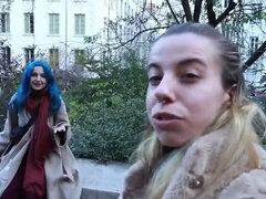 Amateur French Vloggers Khalamite & Norage First Time Lesbian Outdoor Blowjob with Big Natural Tits