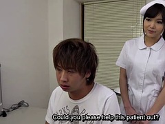Japanese nurse Shino Aoi sucks a patients cock in the doctors office, uncensored